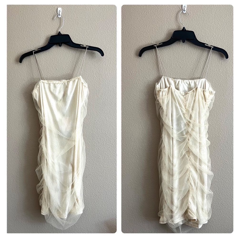 NWT PrettyLittleThing Nude Glitter Mesh Ruched Strappy Dress